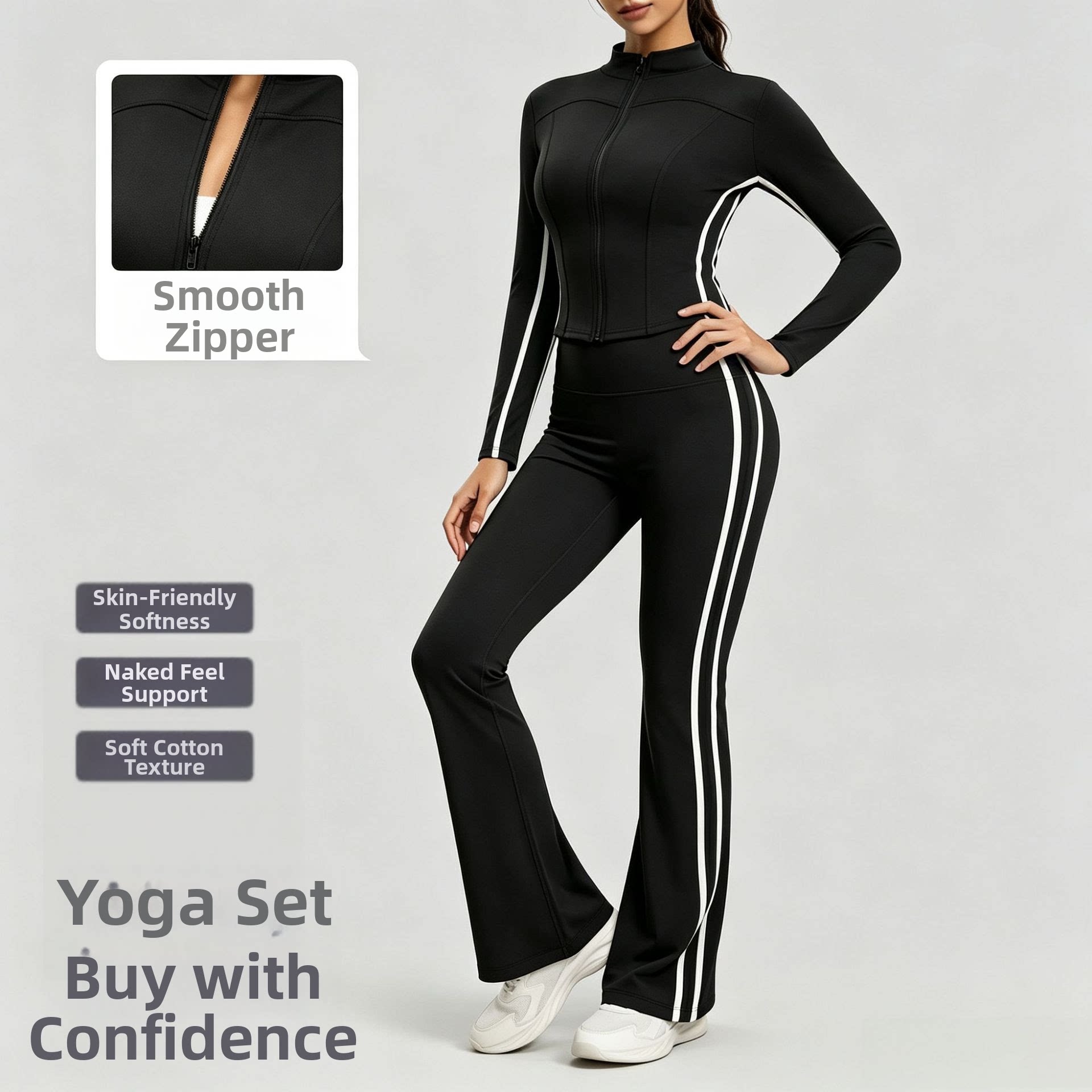 Yoga Fitness Outfit - Женский полосатый осенний спортивный комплект с